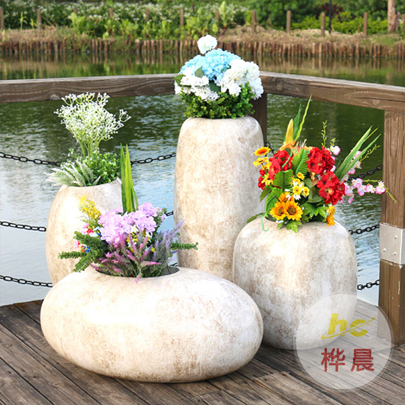 玻璃鋼花箱商場(chǎng)美陳花盆戶外移動(dòng)花槽園林景觀異形花缽白色大花壇