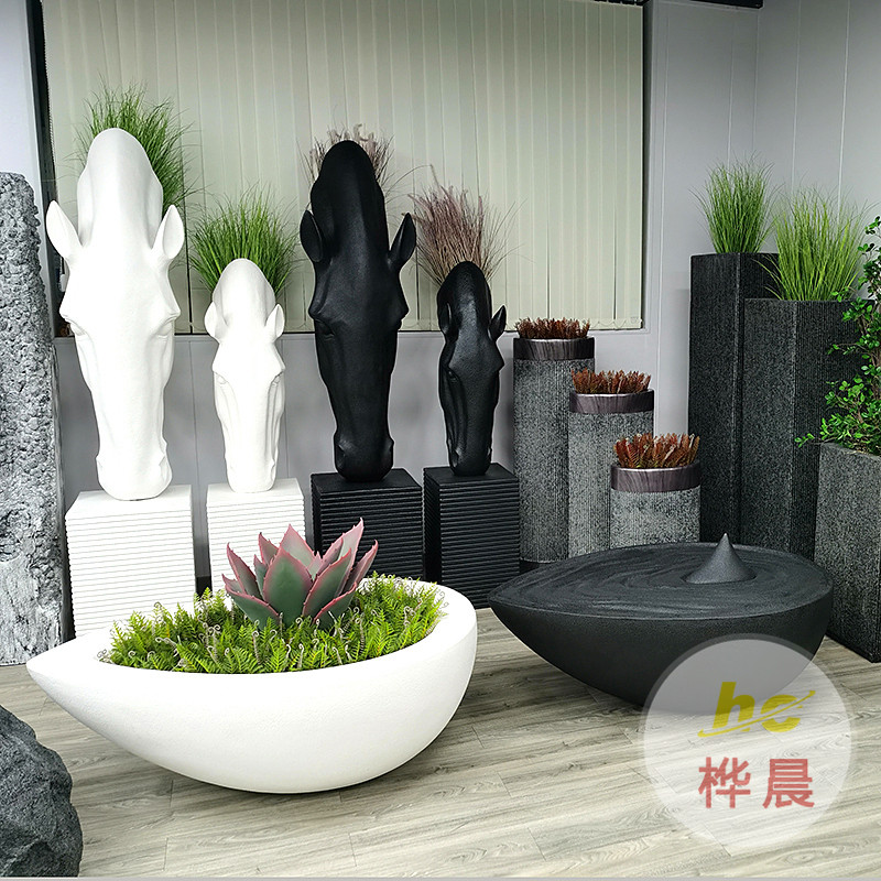 玻璃鋼花盆組合商場酒店市政種植花器FRP戶外橢圓落地大花缽廠家