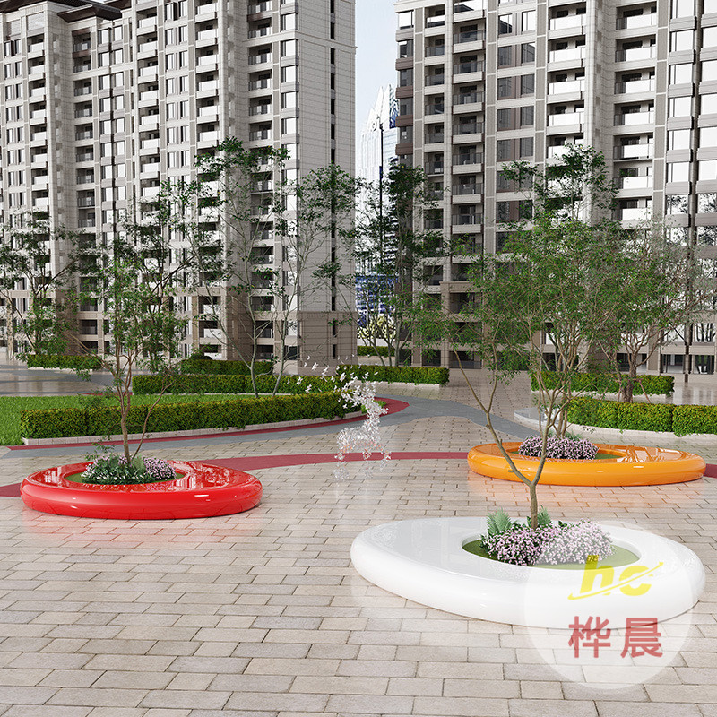 戶外玻璃鋼坐凳商業(yè)街公園廣場(chǎng)用大型異形花池/樹花池玻璃鋼坐凳